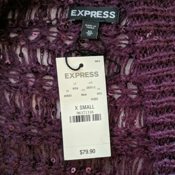 NWT Express Cropped Sequins cardigan, plum, sz XS - Picture 3 of 7